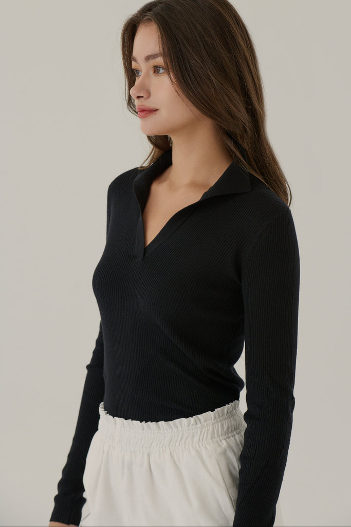 Join the meeting V neck knit top in black