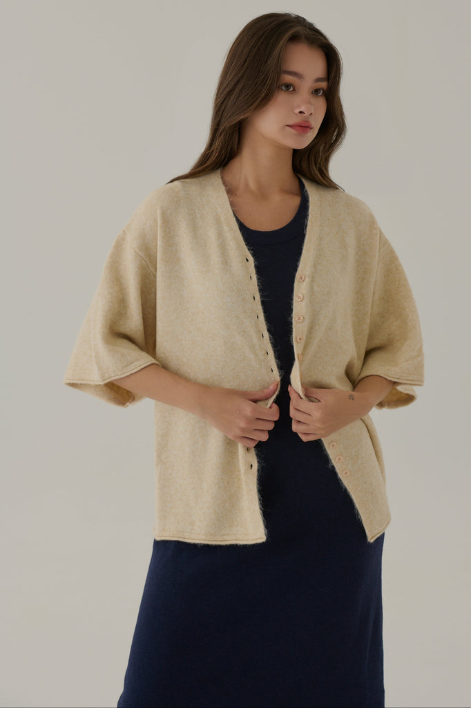 Two ways V- neck fluffy cardigan