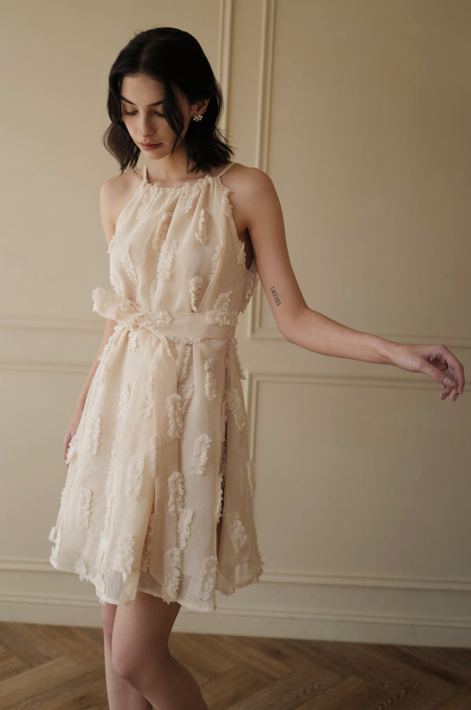 Tutu mini dress with belt in beige