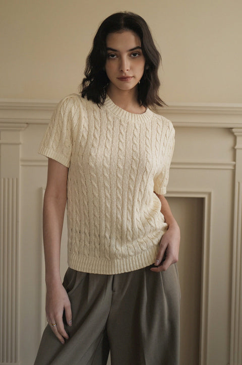 Good student girl knit top in beige