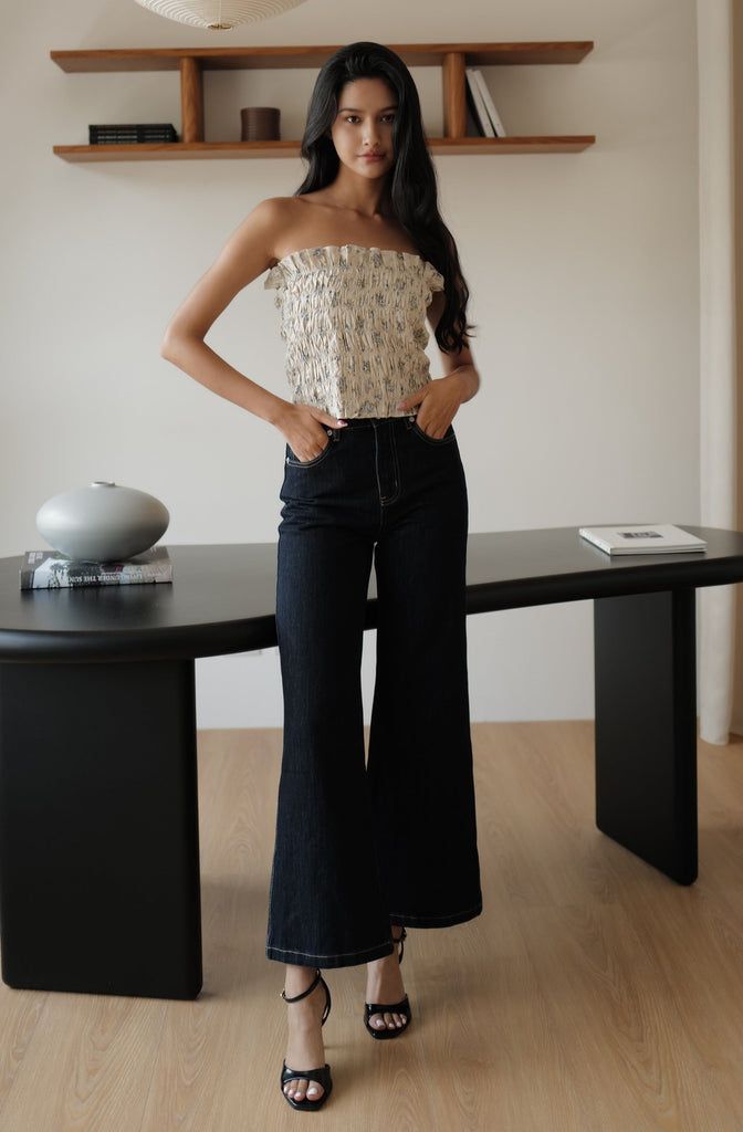 Floral print elastic top in floral