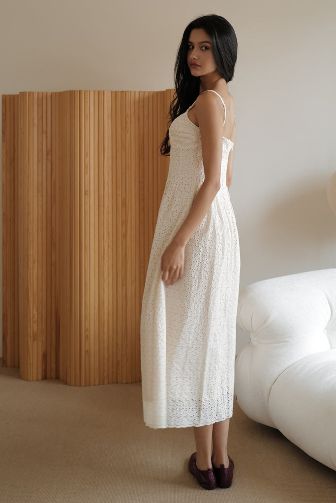 Cream floral hollow lace dress