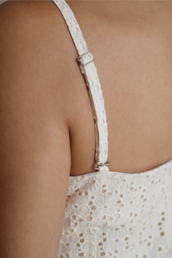 Cream floral hollow lace dress