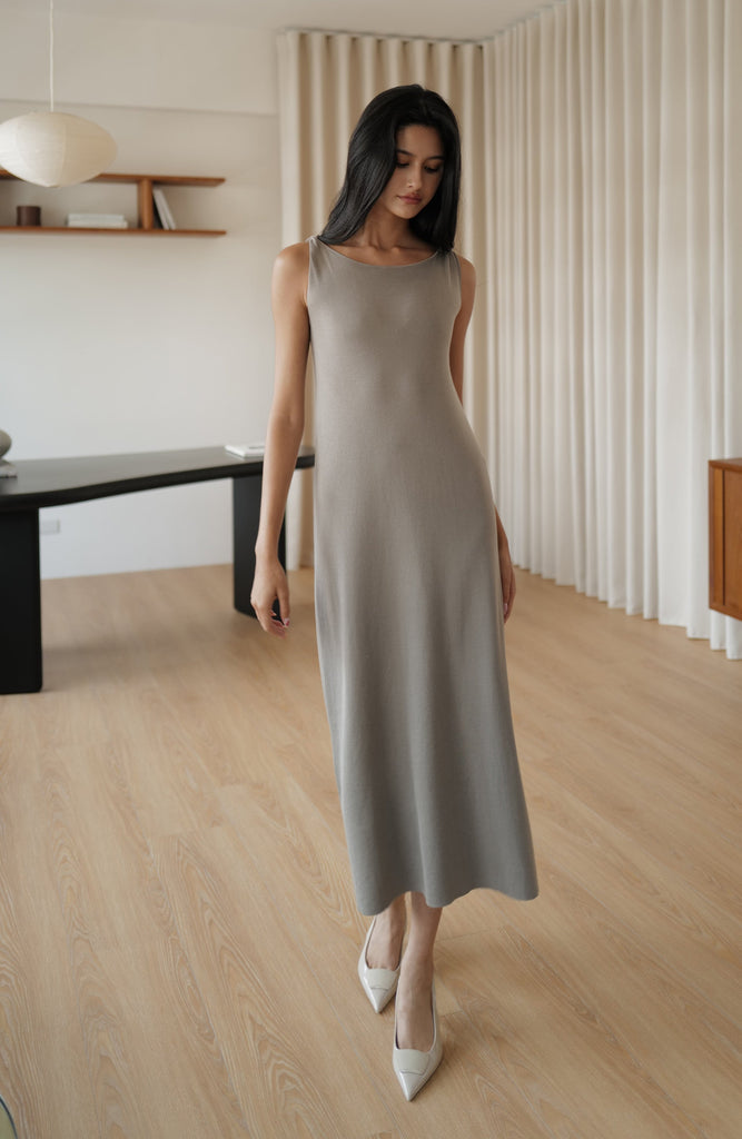 Don't leave twisty cooling knit dress in khaki