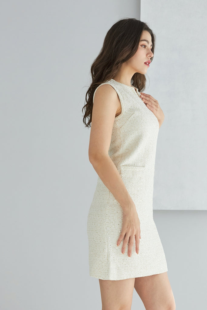 Midnight sequins tweed dress in black/white