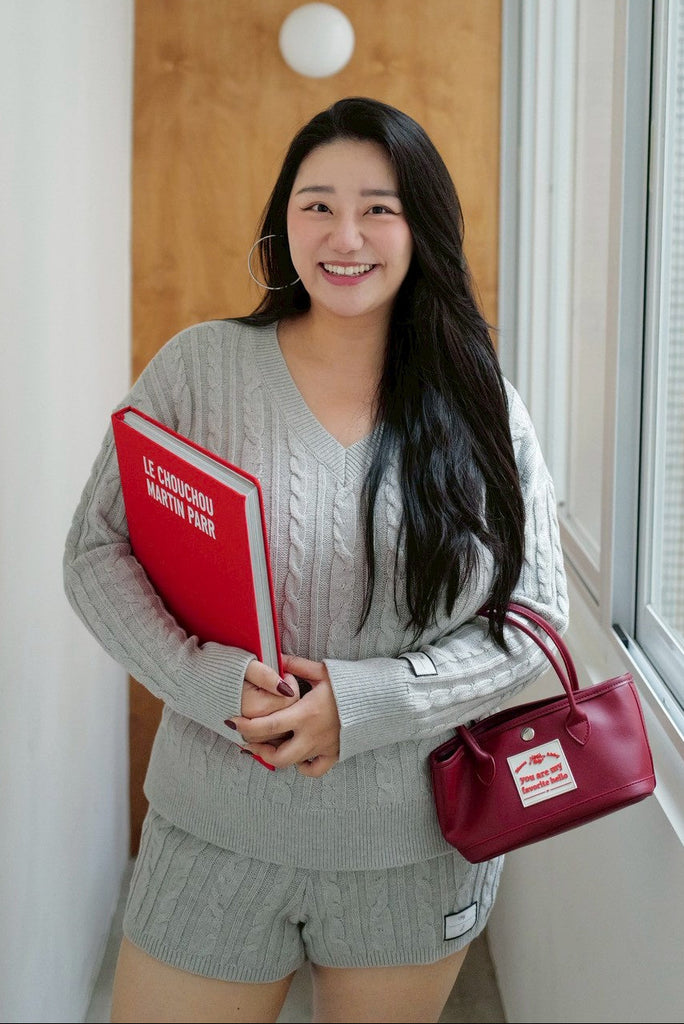 Knit cable elastic shorts