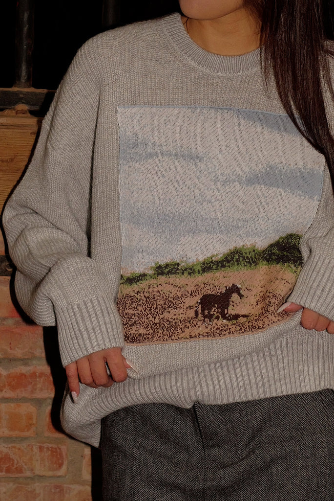 Cheval Gris knitted painting crew neck sweater