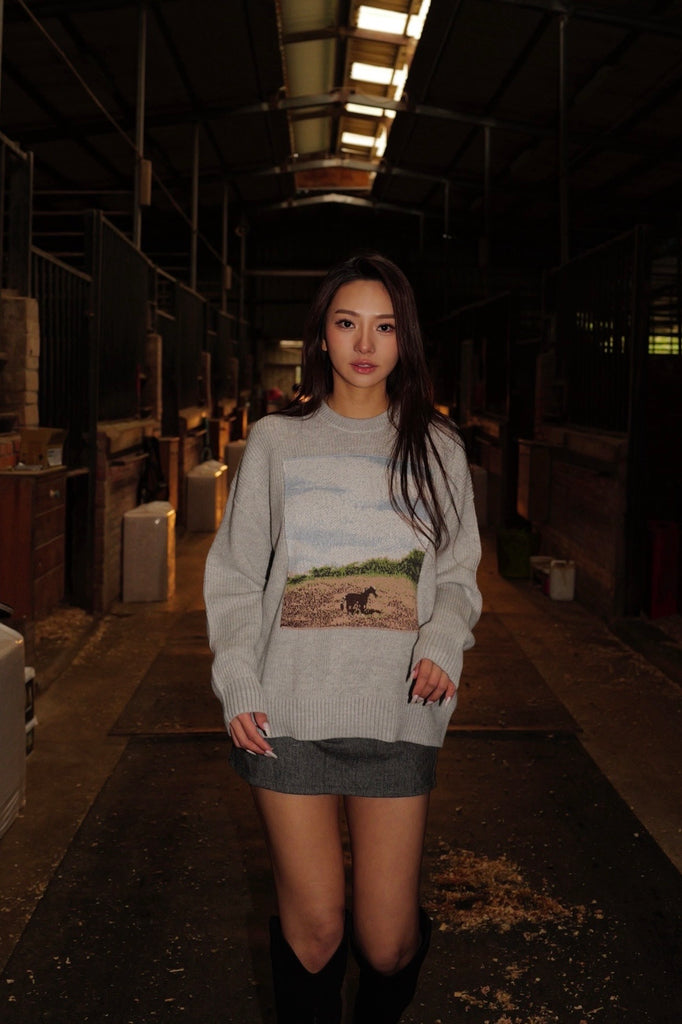 Cheval Gris knitted painting crew neck sweater