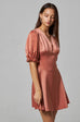 glorious glam silky ruching dress in coral pink