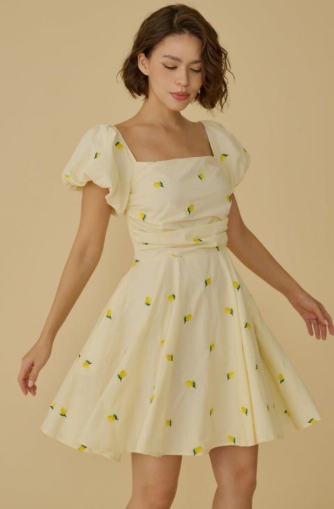 Menton lemon embroidery mini dress