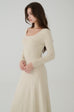 Queen vibe square neck knit dress in Beige