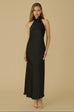 Dolly halter silky maxi gown in black