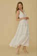 V neck linen lace maxi dress