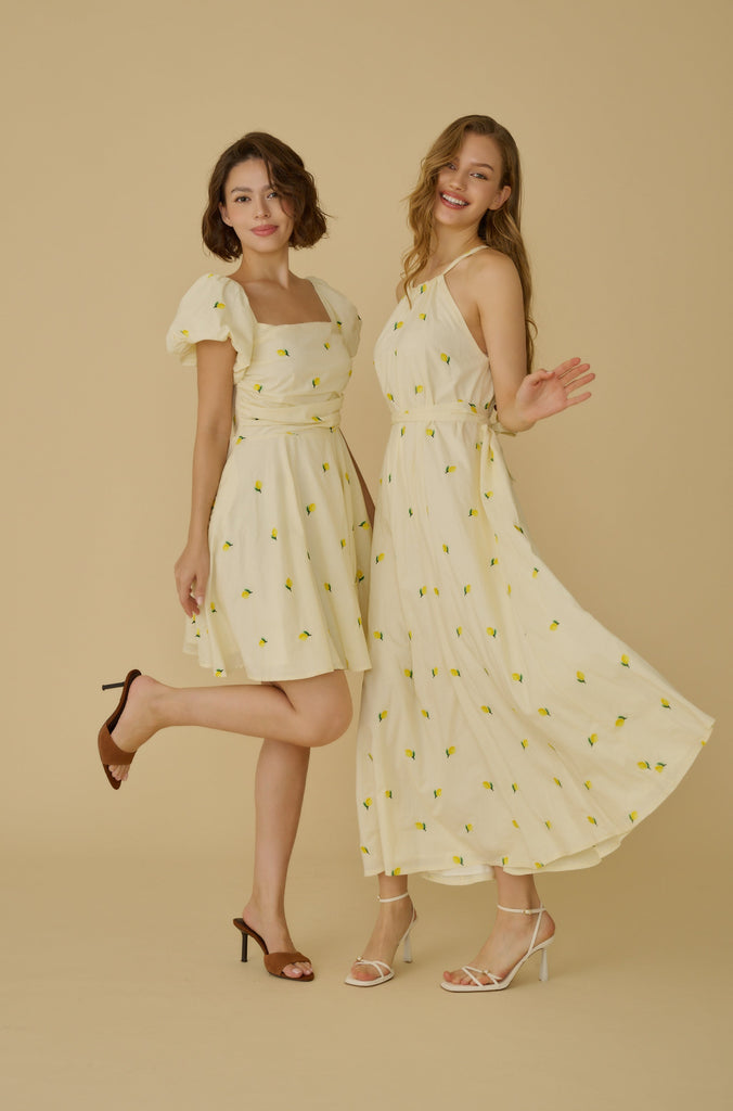 Menton lemon embroidery maxi dress