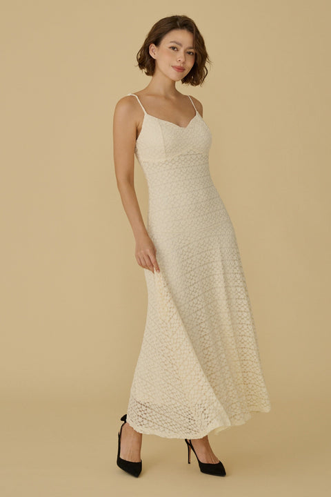 Special made floral elastic lace maxi dress in beige