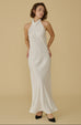 Dolly halter silky maxi gown in white