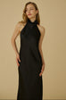 Dolly halter silky maxi gown in black