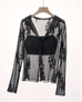 Embroidery lace top in black