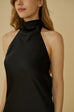 Dolly halter silky maxi gown in black