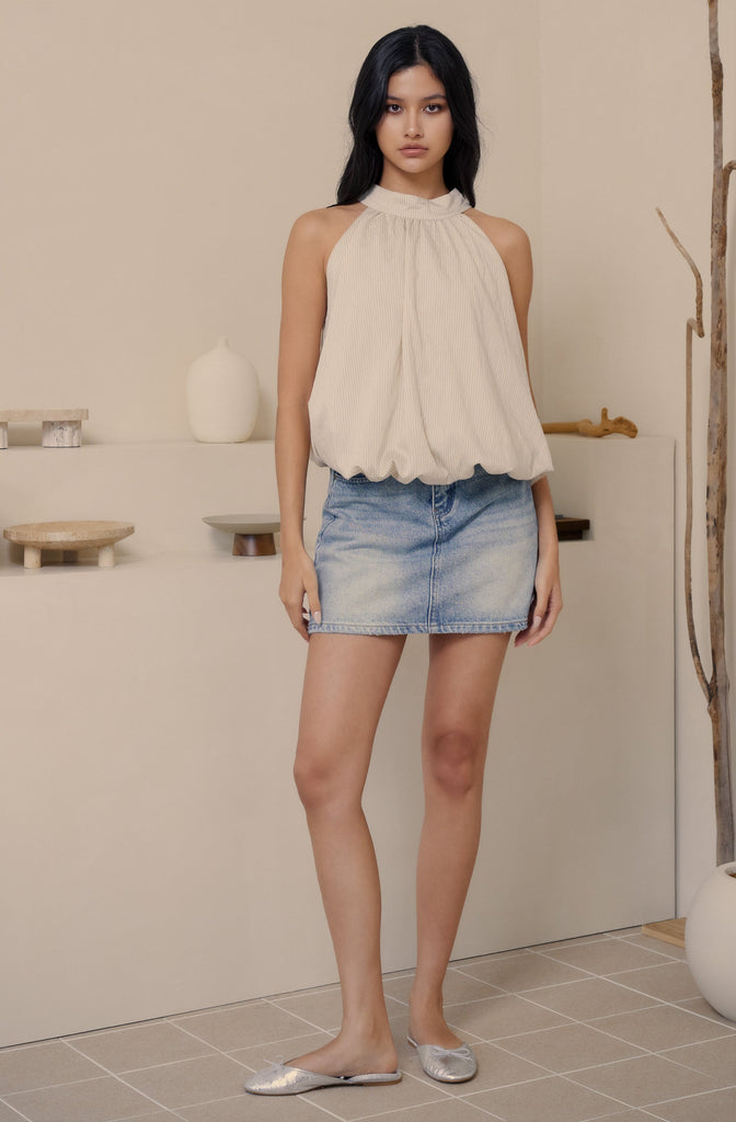 More than perfect bubble halter top in beige