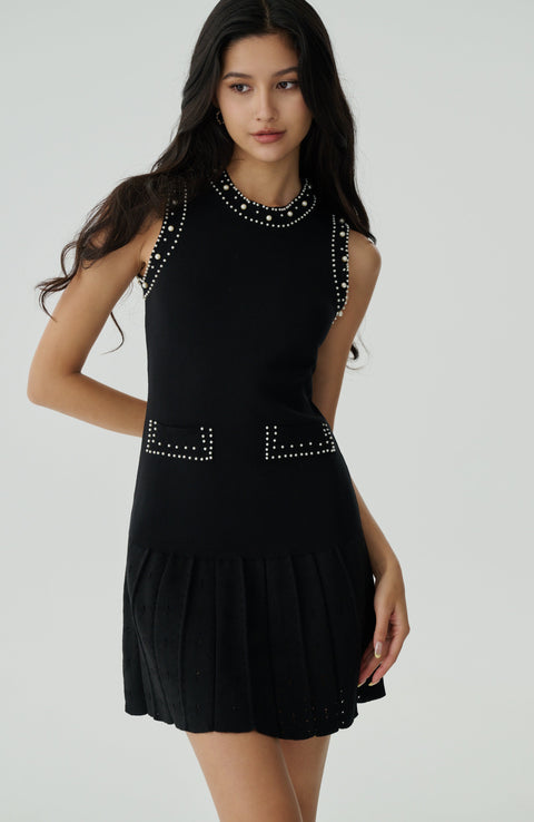 Hand beaded embroidery knit midi dress