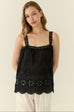 Embroidered cotton top in black