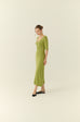 Soft touch button down knit dress in green