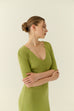 Soft touch button down knit dress in green