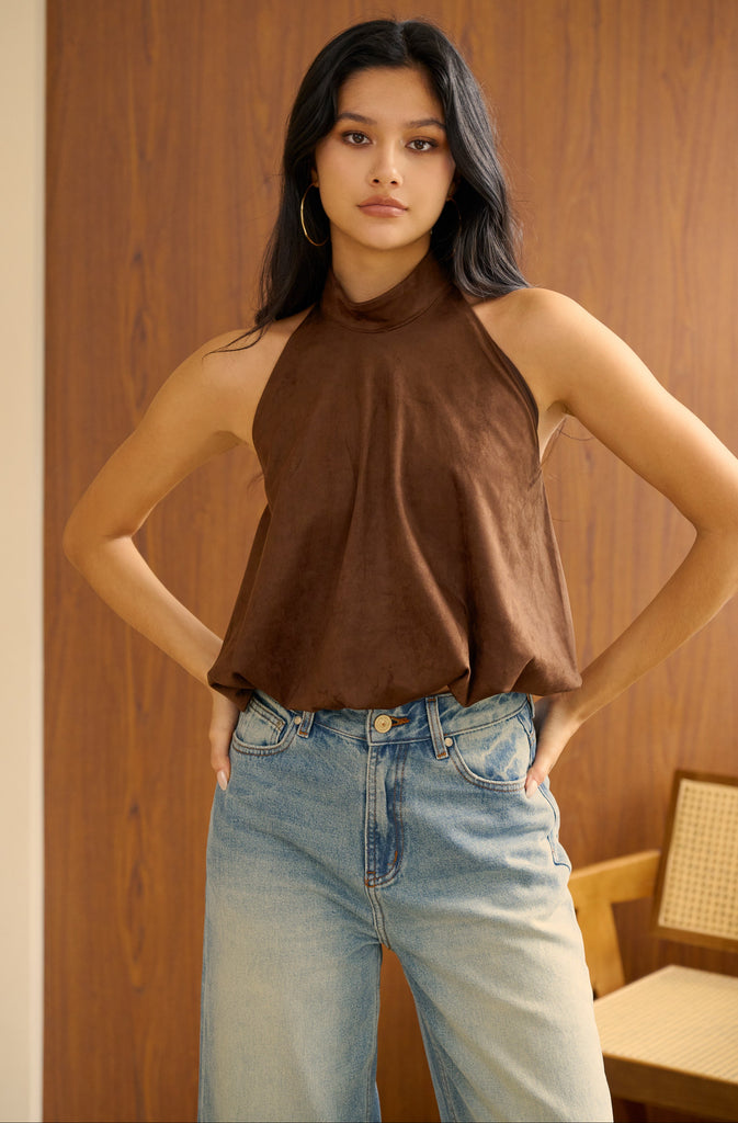 Cute but savage suede halter top in brown