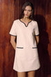 Gracie V neck tweed dress in white