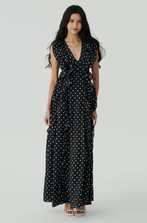 Anything but love polka dots chiffon maxi dress