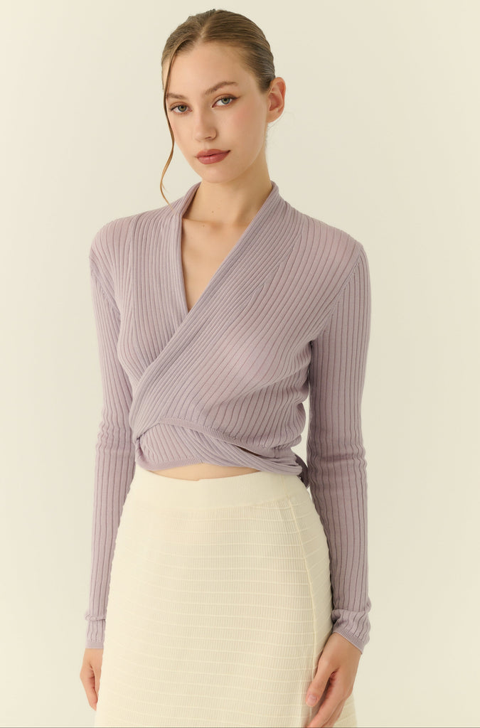 Cooling knit from tie cardigan in purple