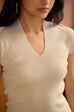 Sparkly v neck knit top in beige