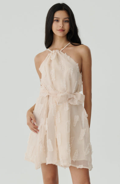 Tutu mini dress with belt in beige