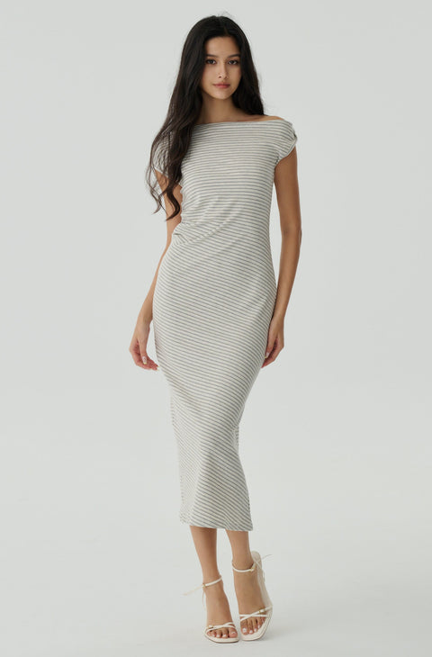 Aussie elastic stripes dress in beige