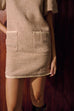 Vivienne puffy sleeves tweed dress in khaki