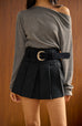 Knowing you suede pleated skirt with belt