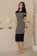 New women stripe knit dress in black