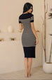 New women stripe knit dress in black