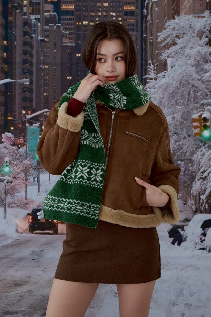 Snowflake wool blend scarf in Green/Grey