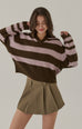 Fall vibe stripes polo knit top in brown