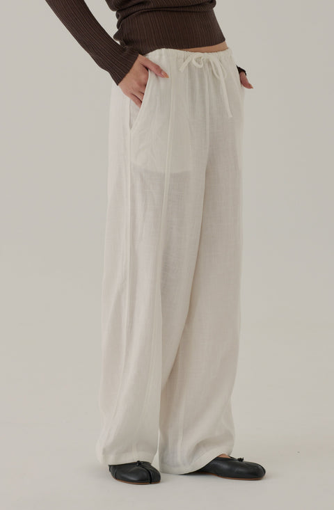 Fall for you elastic wide leg pants in white