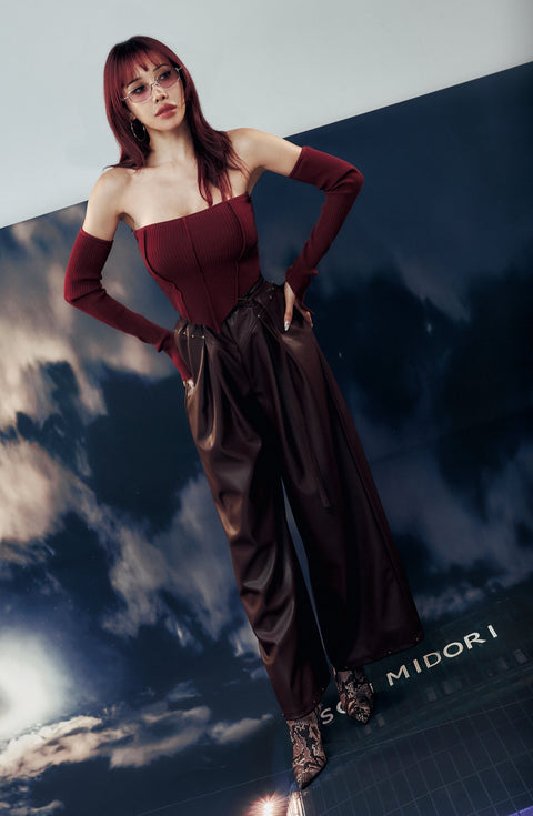 Midori x BisouBisou Urban Tan Faux Leather Pants