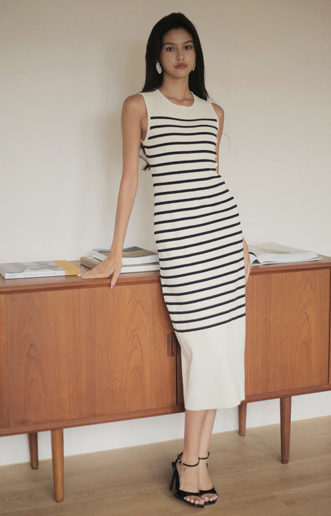 Vanessa striped knit dress in white