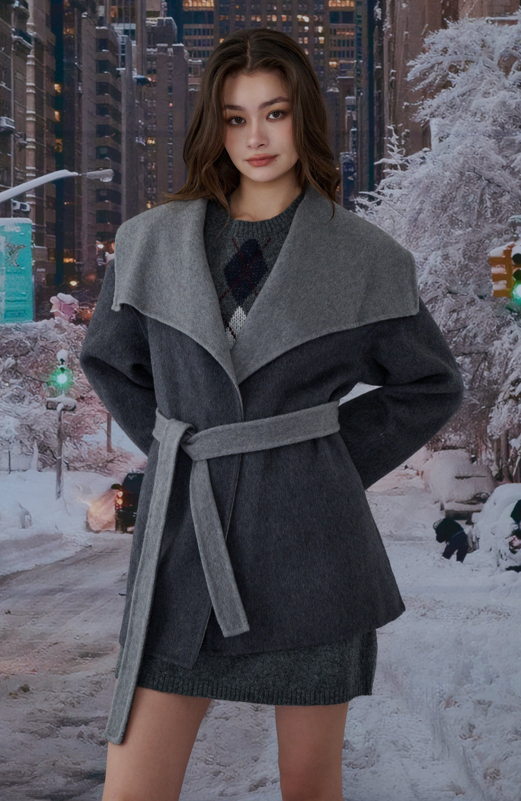5th ave color contrast Wool Coat