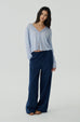 Max comfy linen stripes pants in navy