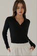 Join the meeting V neck knit top in black