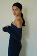 Highlight off shoulder knit dress in blue