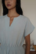Camille elastic waist linen dress in sky blue
