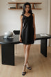 Aurora ribbon off shoulder mini dress in black/grey